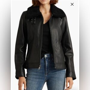 Lauren Ralph Lauren Faux Fur Collar Leather Moto Jacket